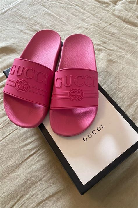 gucci pink rubber|hot pink gucci slides.